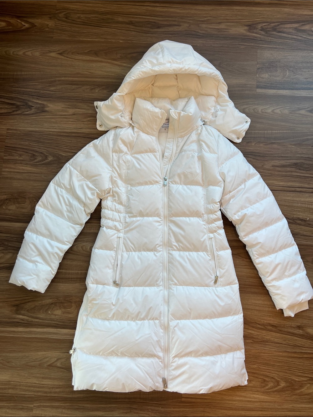 Long White Athleta Puffer Coat with Hood